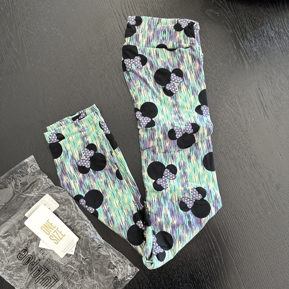 NWT Lularoe Disney Minnie Mouse Leggings One Size Teal Purple